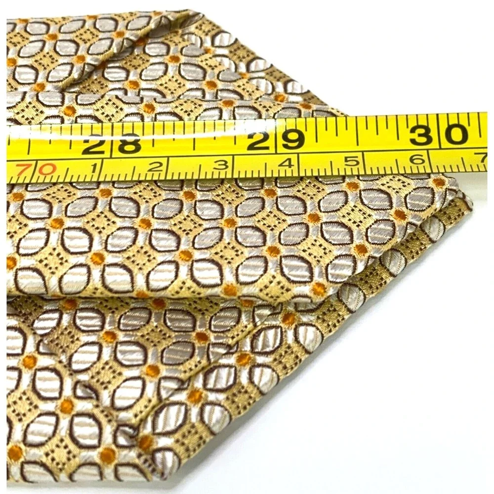 JOS A BANK Signature Collection Light Yellow Beige White Orange Dots Silk Tie